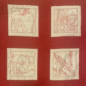 Vintage handmade alphabet small children’s baby crib quilt